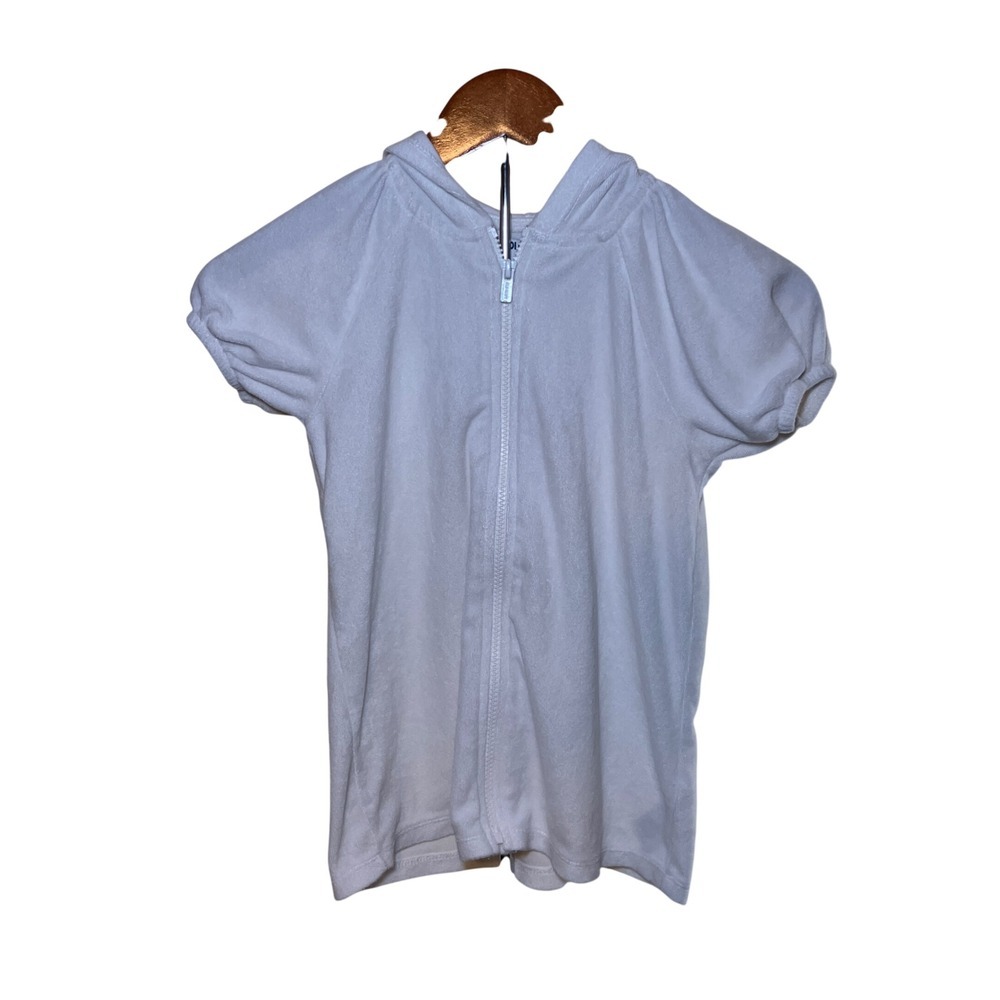 Old Navy Girls 4T White Terry Cloth Zip Front Hooded Swim Cover Up Puff Sleeve